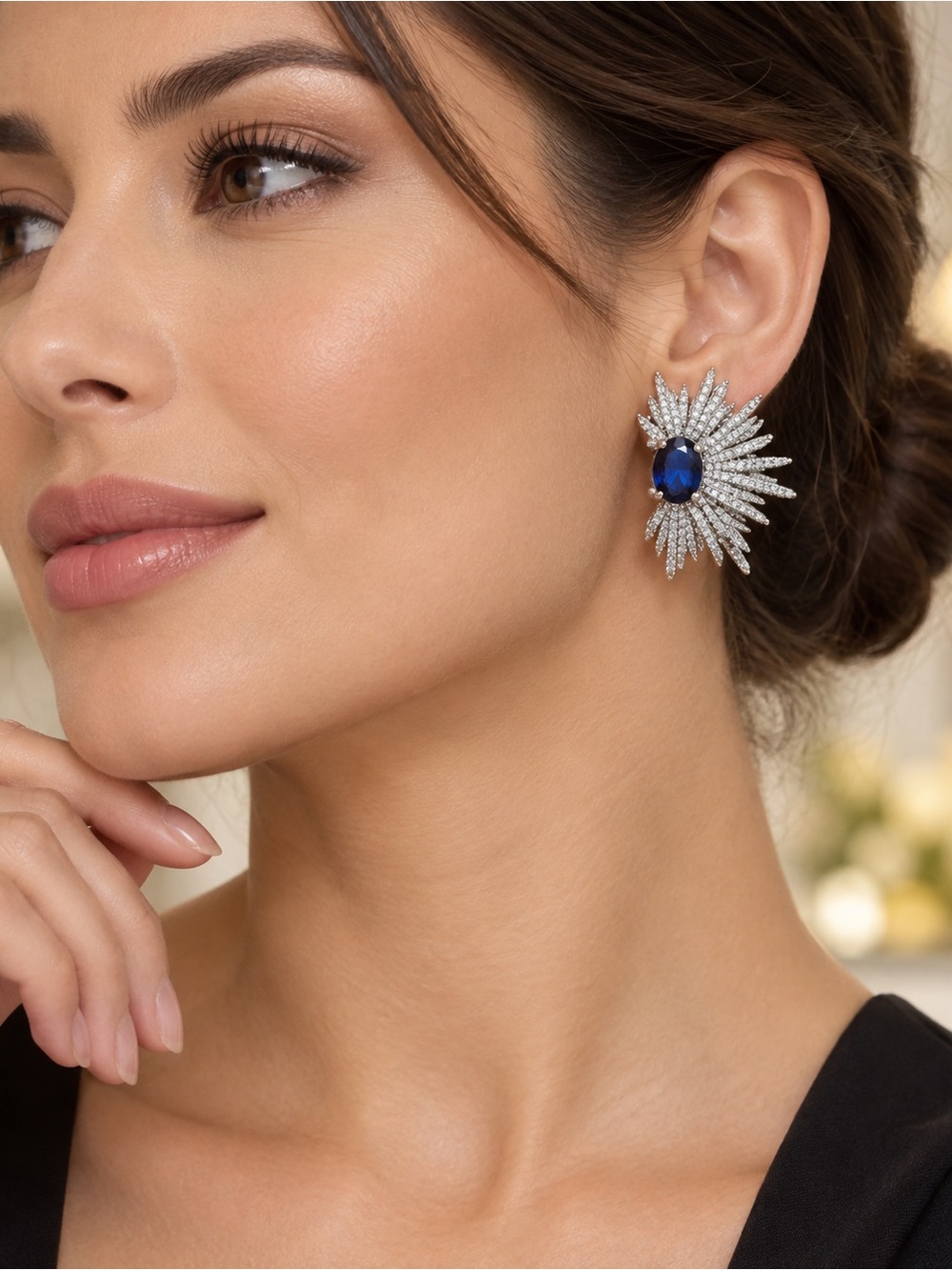 Blue Crystal Wing Stud Earrings